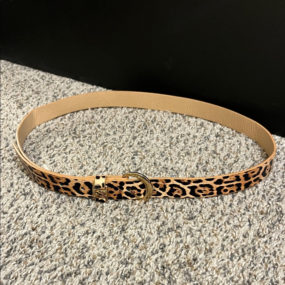 bebe Leopard Pattern Belt with Gold Buckle